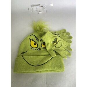 The Grinch Green Youth Kids Boys Girls Beanie Hat Cap With Gloves Set OSFM